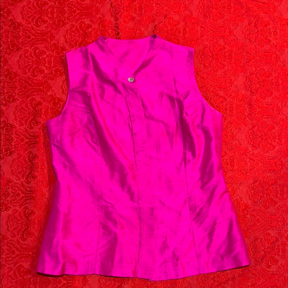 JC Linos 100% Linen Sleeveless Blouse Hot Pink Women's Small
